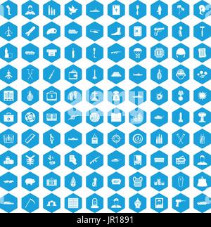 100 war crimes icons set blue Stock Vector