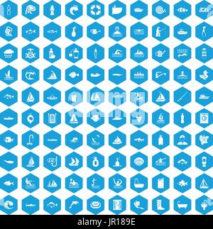 100 water icons set blue Stock Vector