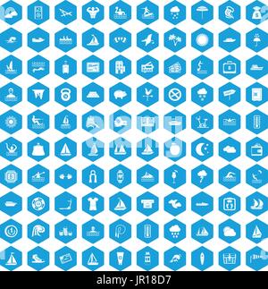 100 water sport icons set blue Stock Vector