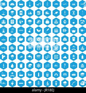 100 water supply icons set blue Stock Vector