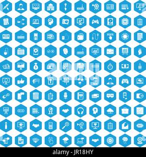 100 web development icons set blue Stock Vector