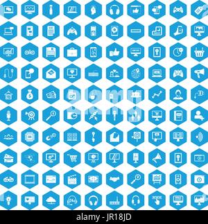 100 web and mobile icons set blue Stock Vector