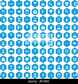100 wedding icons set blue Stock Vector