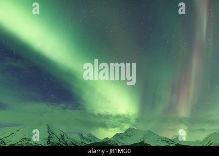 Northern Lights Over The Kenai Mountains Near Moose Pass, Kenai Peninsula, Southcentral Alaska, USA Stock Photo