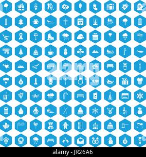100 winter holidays icons set blue Stock Vector