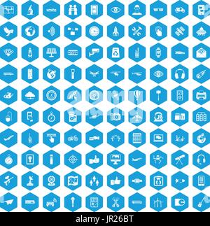100 wireless technology icons set blue Stock Vector