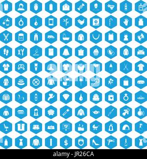 100 woman icons set blue Stock Vector