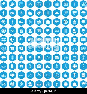 100 woman sport icons set blue Stock Vector