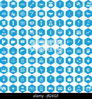 100 work icons set blue Stock Vector