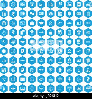 100 working hours icons set blue Stock Vector