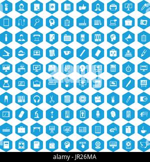 100 work space icons set blue Stock Vector