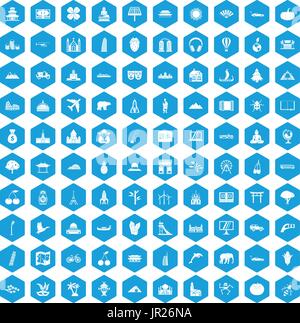 100 world icons set blue Stock Vector