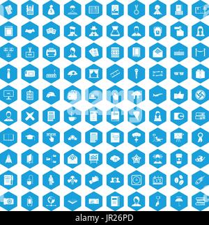 100 writer icons set blue Stock Vector