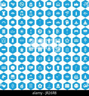 100 yoga studio icons set blue Stock Vector