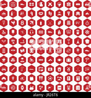 100 activity icons hexagon red Stock Vector