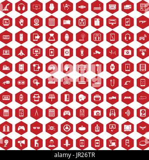 100 adjustment icons hexagon red Stock Vector