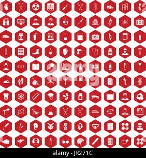 100 ambulance icons hexagon red Stock Vector