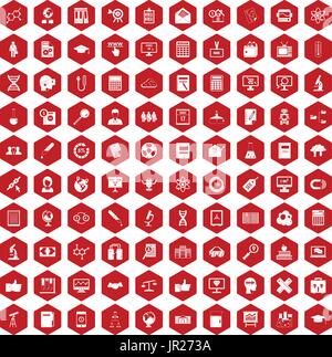 100 analytics icons hexagon red Stock Vector