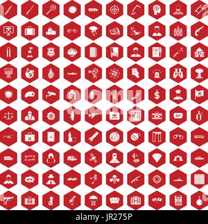 100 antiterrorism icons hexagon red Stock Vector