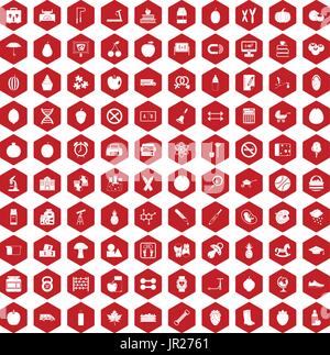 100 apple icons hexagon red Stock Vector