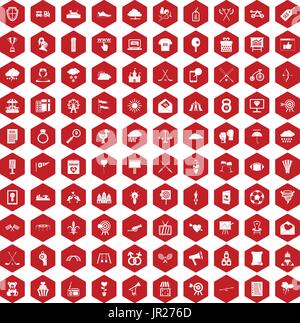 100 arrow icons hexagon red Stock Vector