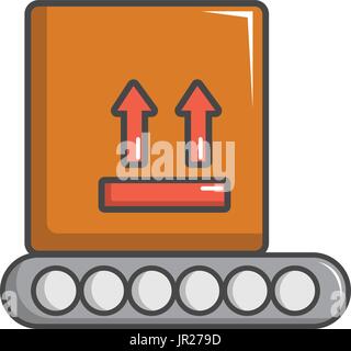 Conveyor belt with box icon, cartoon style Stock Vector