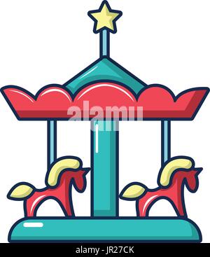 Carousel with horses icon, cartoon style Stock Vector