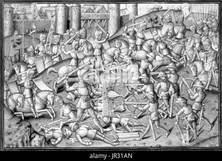 Roland (died 778) was a Frankish military leader under Charlemagne who became one of the principal figures in the literary cycle known as the Matter of France. Roland was military governor of the Breton March, with responsibility for defending the frontier of Francia against the Bretons. Roland is considered the epitome of the perfect knight. Strong, courageous, and honorable he is loved by his king, Charlemagne, and worshipped by his men. He has only one enemy, his stepfather, Ganelon. When given the chance Ganelon betrays his king, his country and his people to take revenge on Roland. Roland Stock Photo