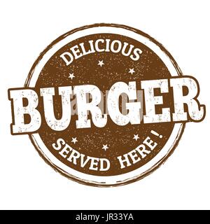 Delicious burger grunge rubber stamp on white background, vector illustration Stock Vector