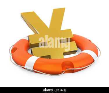 Japanese Yen Sign in Lifebuoy Isolated Stock Photo