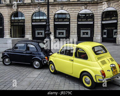 PARIS FRANCE - FIAT 500 IN PLACE VENDOME - PARIS CAR - FIAT VINTAGE - VINTAGE- FIAT © Frédéric BEAUMONT Stock Photo