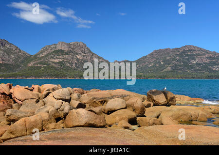 Coles Bay looking towards The Hazards and Freycinet National Park on East Coast of Tasmania, Australia Stock Photo