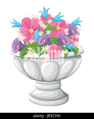 Flower in ceramic grey flowerpots for cultivation of plants. Clay pot in an isometry, isolated on a white background. Web site page and mobile app des Stock Vector