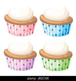 Cupcake vector set isolated Cake collection sweet candy cupcakes that look appetizing. Colorful cupcakes isolated in white Web site page and mobile ap Stock Vector