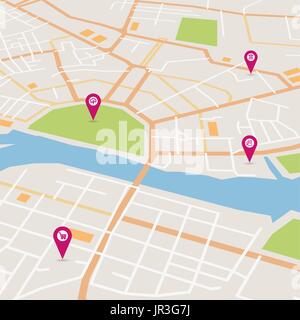 Vector city map in perspective view with pointers Stock Vector Image ...