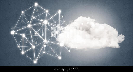 Lines and dots as networking idea drawn on blue background Stock Photo