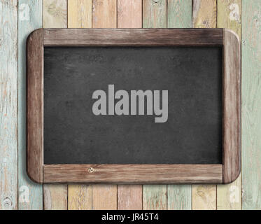 old chalkboard or blackboard on colorful wood 3d illustration Stock Photo