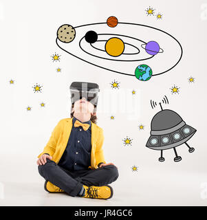 boy dreaming about space traveling  Stock Photo