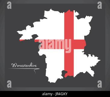 Worcestershire map England UK with English national flag illustration Stock Vector