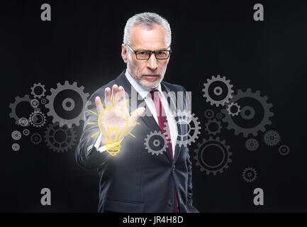 Businessman working with cloud computing diagram Stock Photo