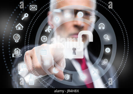 Businessman working with cloud computing diagram Stock Photo