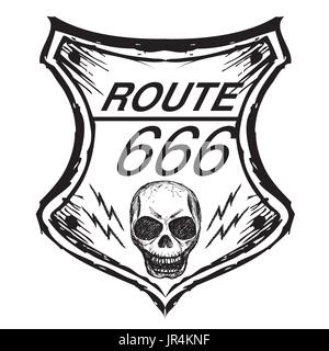 black route 666 sign on a white background, hand drawn, vector Stock Vector