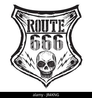 black route 666 sign on a white background, hand drawn,vector Stock Vector
