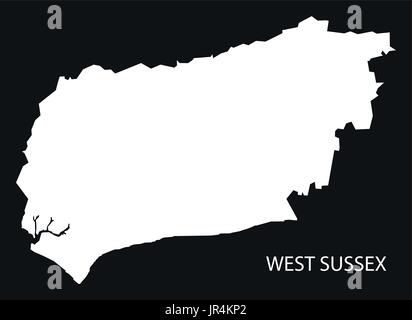 Modern Map - West Sussex county with cities and districts England UK ...