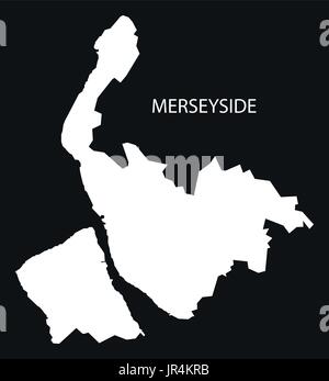 Merseyside England UK map black inverted silhouette illustration Stock Vector