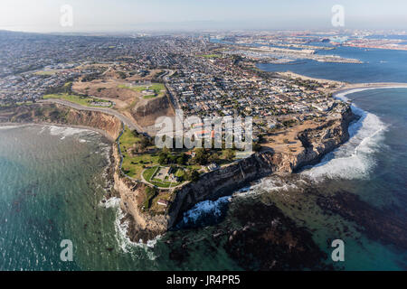 San Pedro pacific ocean coastline aerial in Los Angeles, California. Stock Photo