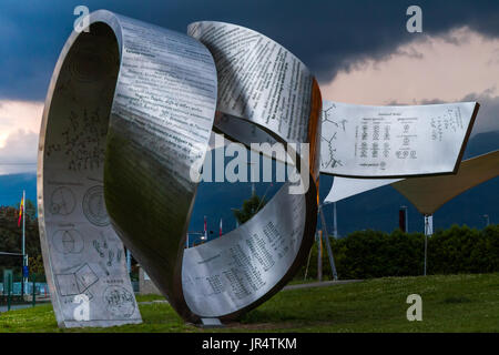 GENEVA, SWITZERLAND - JUNE 8, 2016: The Globe of Science & Innovation in CERN research center, home of Large Hadron Collider (LHC). The sculpture was  Stock Photo