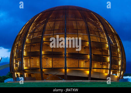 GENEVA, SWITZERLAND - JUNE 8, 2016: The Globe of Science & Innovation in CERN research center, home of Large Hadron Collider (LHC), buld for test theo Stock Photo