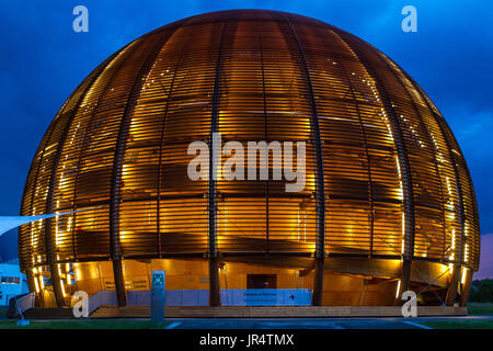 GENEVA, SWITZERLAND - JUNE 8, 2016: The Globe of Science & Innovation in CERN research center, home of Large Hadron Collider (LHC), buld for test theo Stock Photo