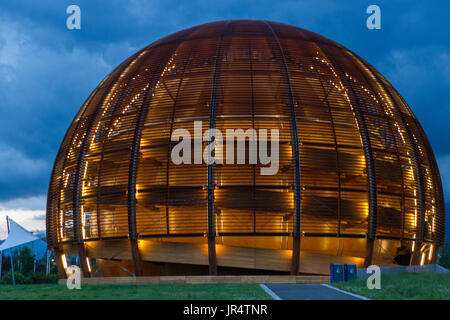 GENEVA, SWITZERLAND - JUNE 8, 2016: The Globe of Science & Innovation in CERN research center, home of Large Hadron Collider (LHC), buld for test theo Stock Photo